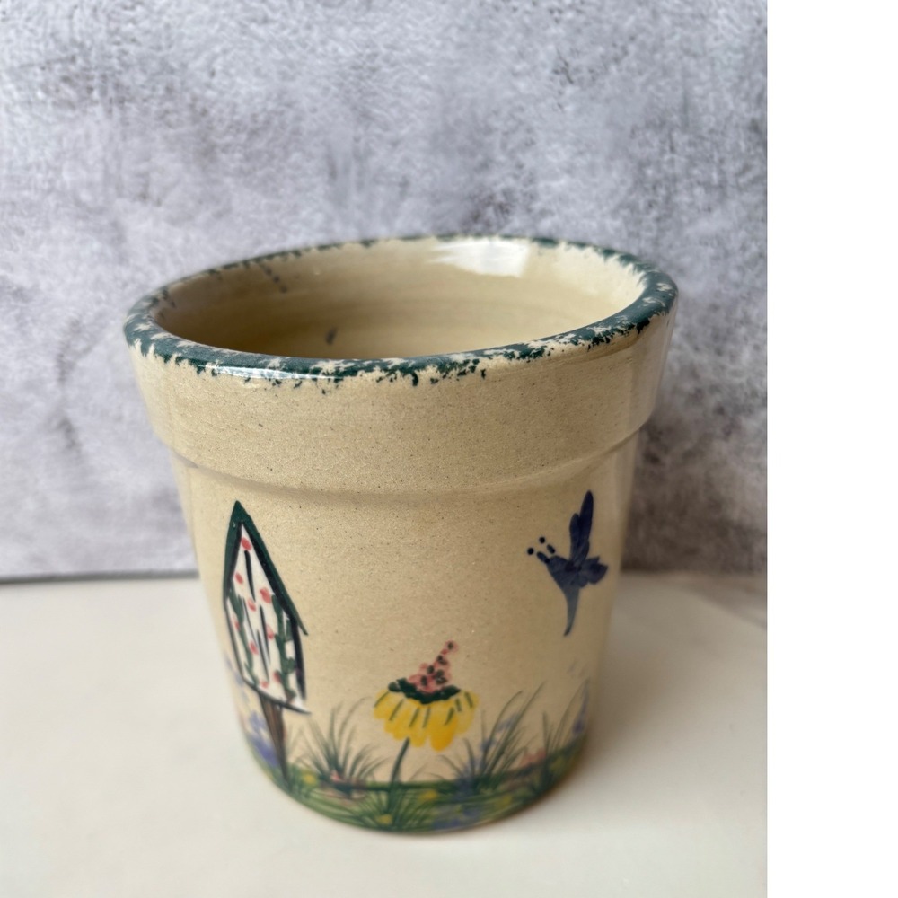 Marshall Pottery Yesteryears Hand Turned Texas Stoneware Crock Planter Birdhouse
